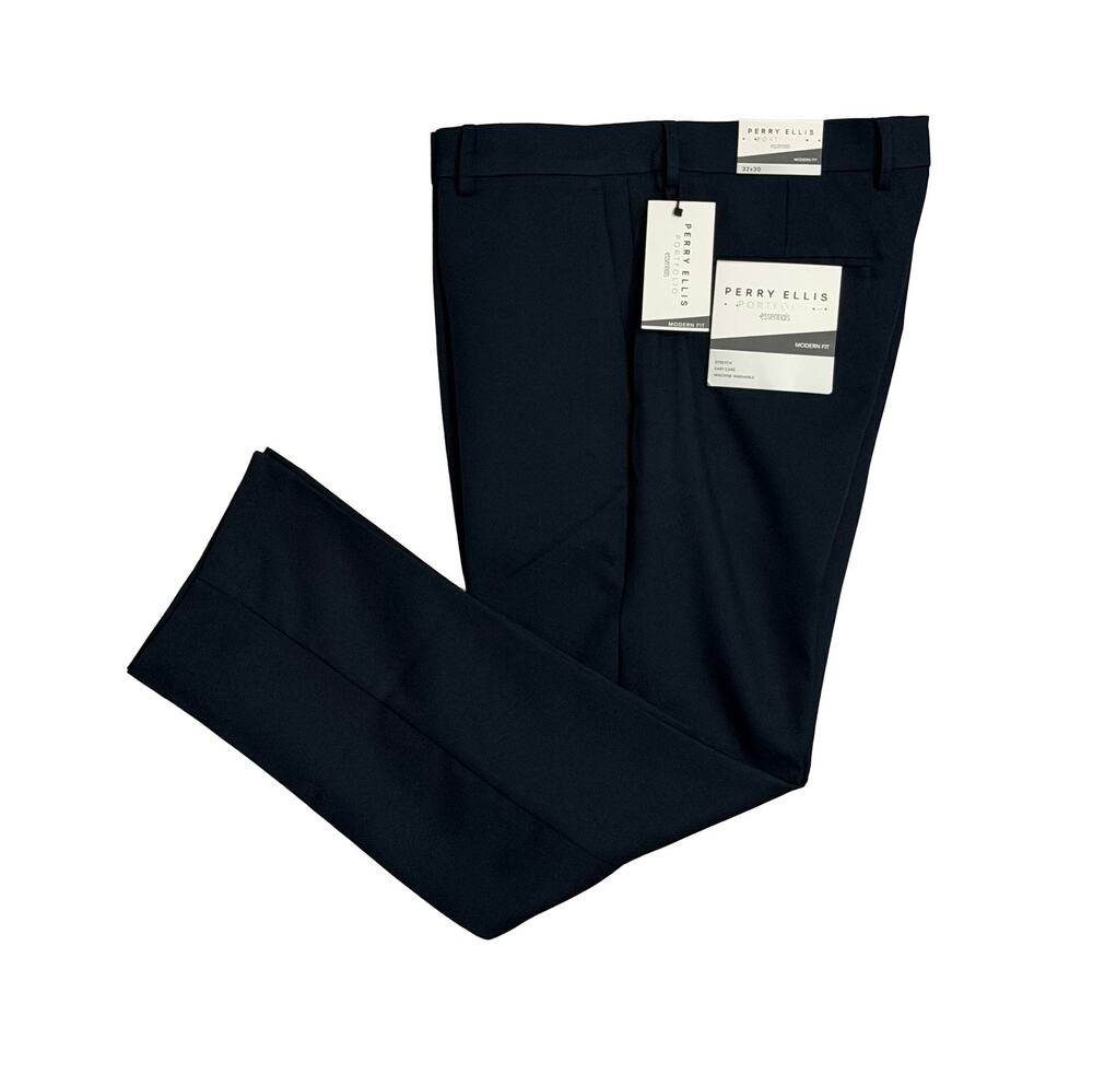 Perry Ellis Portfolio Pant Men's 32"x30" Modern Fit Flat Front Total Eclipse NWT